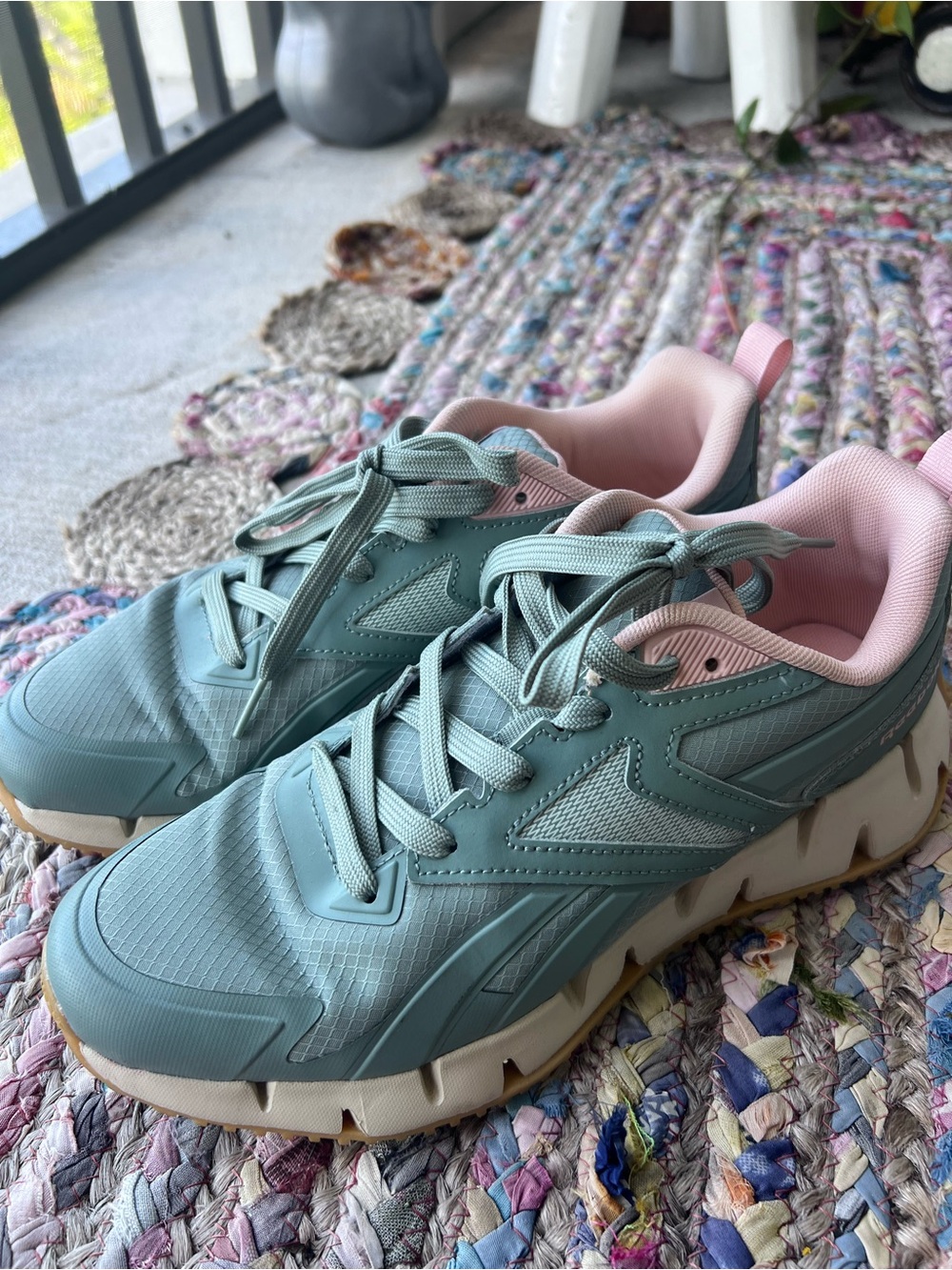 Reebok Women’s Aqua Sneakers with Pink Interior